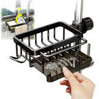 Sink Organizer Rack for Kitchen and Bathroom, 2025 New Stainless Steel Detachable Hanging Faucet Drain Rack with Drip Tray Faucet Sponge Holder for Bathroom, Scrubbers, Soap (Black, Left) - size: Left