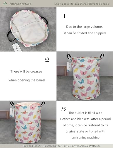 Round Waterproof Laundry Basket,Foldable Storage Basket,Laundry Hampers With Handle,Gift Basket,Suitable for Children's Room and Toy Storage (Butterfly) - color: Butterfly
