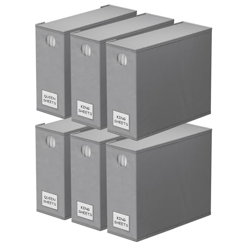 SpaceAid 6 Pack Bed Sheet Organizers and Storage, Foldable Sheet Organizer for Linen Closet, Sheets Set Folder Keeper with Window XL (Queen & King Size) Bedding Container (Gray, 6 Pack) - color: Gray, size: 6 Pack
