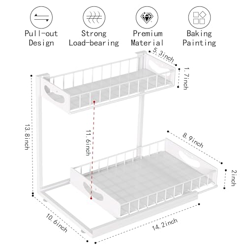 Under Sink Organizer with Pull-Out Drawers,Kitchen Sink Organizer,2 Tier Bathroom Organizers And Storage,Bathroom Accessories Set,White 2 Pack - color: White, size: C 2 Pack