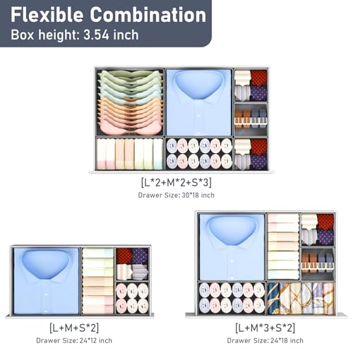DIMJ Drawer Organizer Clothes Storage - 26 Pack Baby Dresser Organizer for Nursery, Foldable Closet Drawer Organizer Bins for Bedroom Organization, Fabric Storage Dividers for Socks, Underwears, Bras - color: Gray, size: 26 Pack