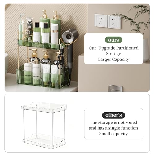 Bathroom Counter Organizer for Vanity, Makeup Organizer Countertop with Holder, Large Capacity Storage Rack, Perfect Large Skincare, Hair Care, Perfume, Easy to Install (Green, 2Tiers) - color: Green, size: 2 Tiers