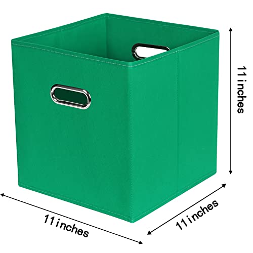 Fabric Cloth Storage Bins,Fabric Cube Bins Organizer with Dual Handles Foldable Cube Storage Baskets for Home Bedroom Storage,Set of 3,(Green) - color: Green, size: 3 Pack