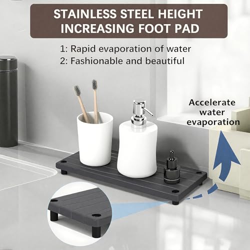 Quick Dry Sink Caddy Kitchen Sink Organizer, Water Absorbing Stone Tray for Sink, Stone Drying Tray, Diatomite Faucet Mat & Protector, Dispenser Sponge Holder, Stone Soap Tray for Bathroom Counter - color: Dark Gray Metal Foot Wave Large