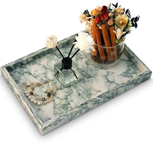 Marble Bathroom Tray,Pure Natural Vanity Tray,Marble Tray for Kitchen Counter Non-Ceramic/Non-Resin,Stone Trays 12 x 8 inch Cyan Green - color: Cyan-green