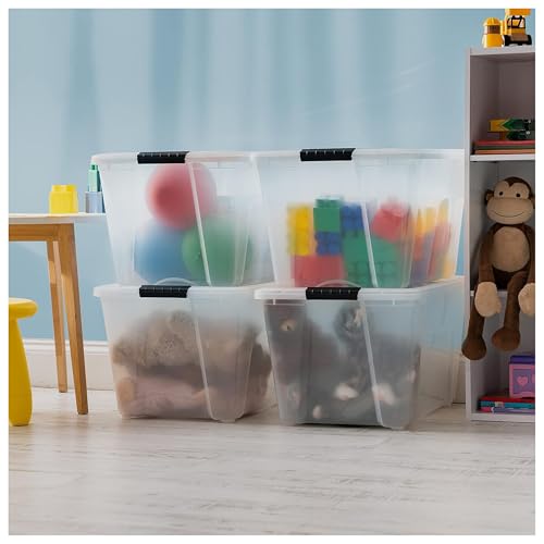 IRIS USA 54 Qt Stackable Plastic Storage Bins with Lids, 8 Pack - BPA-Free, Made in USA - See-Through Organizing Solution, Latches, Durable Nestable Containers, Secure Pull Handle - Clear - color: Clear, size: 54 Qt, style: 8 Pack