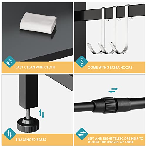 DOLALIKE Microwave Oven Rack, Expandable Microwave Stand Countertop Kitchen Utensils Tableware Storage, Carbon Steel Over Microwave Shelf Countertop with 3 Hooks - color: Black, size: 2 Tier (Without Spice Rack)