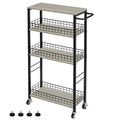 YBING Slim Storage Cart 4 Tier Narrow Rolling Cart on Wheels Mobile Kitchen Narrow Cart with Wooden Tabletop Grey Slim Utility Kitchen Storage Cart with Handle for Living Room 7.3''Wide - color: Grey
