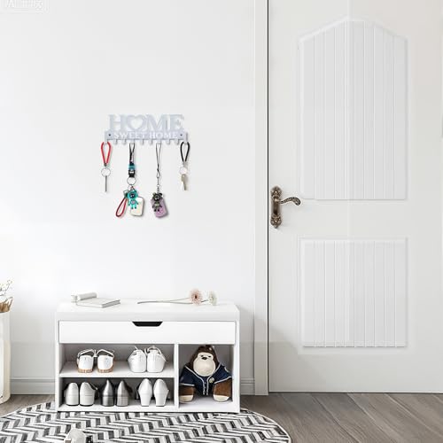 Key Holder Wall Mounted with Screws and Anchors, White Multifunctional Key Hanger with 10 Hooks, Entryway Front Door Kitchen Hallway Garage Office - color: Home-1 White
