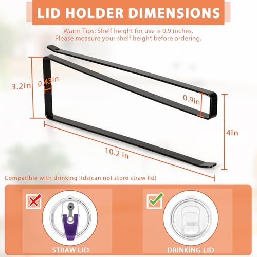 Tumbler Lid Organizer, Horizontal Tumbler Lid Storage Hook Up to 10 Lids, Space Saving Cup Lid Holders Under Cabinet Tumbler Lid Hook for Kitchen Organizer and Storage,Hanging Paper Towel Rack Hanger - color: Black, size: 1 Pack