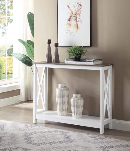 Convenience Concepts Oxford Console Table 39.5" - Sofa Table with Storage Shelf, Transitional Entryway Hall Table for Living Room and Bedroom, Display Foyer Table, Driftwood/White - color: Driftwood/White