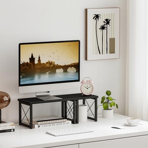 Honiter Desk Shelf Desktop Organizer 2 Tier Wood Small Bookshelf,Rustic Brown Freestanding Adjustable, Organizer, Stackable, Desk Stand, Storage Organizers, Kitchen Counter Display Rack - color: Black, size: 7.6in-1 Pack