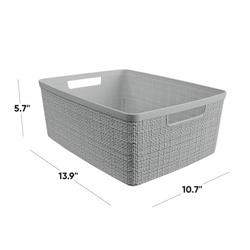 Curver Set of 6 Medium 12L Jute Decorative Plastic Organization and Storage Baskets - Perfect Bins for Home Office, Closet Shelves, Kitchen Pantry and All Bedroom Essentials, Grey - color: Grey, size: Medium 12L