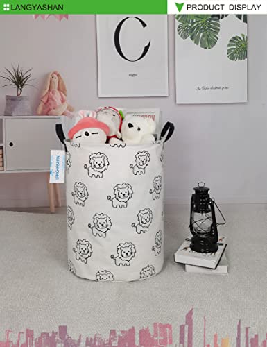 LANGYASHAN Laundry Basket Canvas Fabric Collapsible Organizer Basket for Storage Bin Toy Bins Gift Baskets Bedroom Clothes Children Nursery Hamper (Lion) - color: Lion