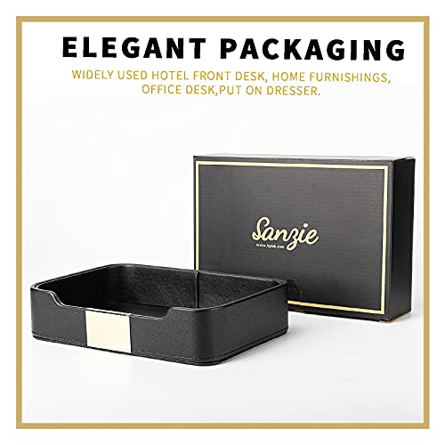 SANZIE Luxury Leather Tray Desktop Storage Catchall Organizer Decorative Tray for Entryway Table to Hold Jewelry Watch Keys Phone Wallet (Metal Gilded, Black) - color: Black (Gold)