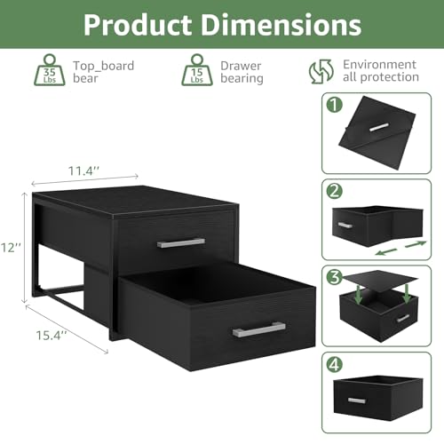 BOLUO Stackable Storage Drawers Narrow Closet Organizers and Storage Fabric Black 2 Drawer Dresser for Bedroom Modern - color: Black, size: Deep(15.4"D x 11.4"W x 12"H)