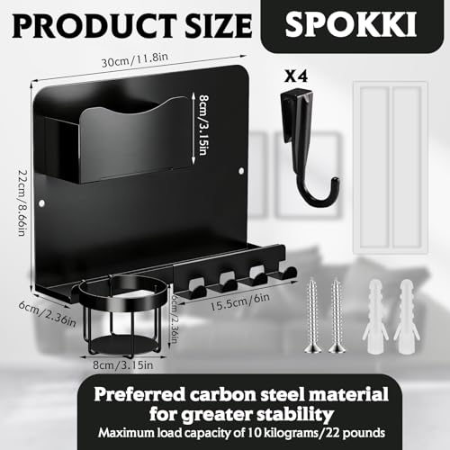 SPOKKI Floating Bedside Wall Shelf Organizer with Remote Control Holder;Metal Adhesive Wall Mount Nightstand Shelf for Bedroom;Dorm Room Essentials;Bed Shelf for Phone,Earphone,Kindle (Black) - color: Black