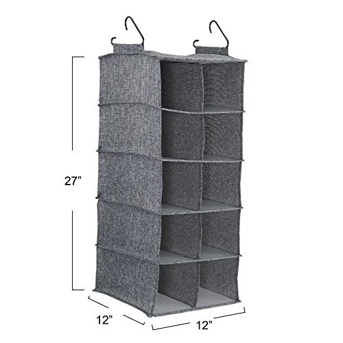 Household Essentials 10 Pocket Hanging Shoe Closet Organizer with Hooks - color: Gray