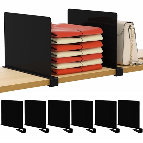 HBlife 6 Black Shelf Dividers, Vertical Purse Organizer for Closet Perfect for Sweater, Shirts, Handbags in Bedroom and Kitchen, Adjustable Acrylic Bookshelf for Organization - color: Black, size: 6 PCS