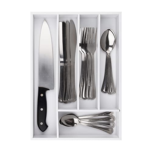 Pristine Bamboo Kitchen Drawer Organizer - Drawer Utensil Organizer and Cutlery Tray - Flatware and Silverware Holder (5-Slots, White) - color: White, size: 5 Slot