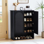 Shoe Cabinet, 5 Tier Wooden Shoe Storage Organizer Cabinet with Adjustable Shelves, Shoes Rack Accent Cabinet for Entryway Hallway Living Room, Black - color: Black