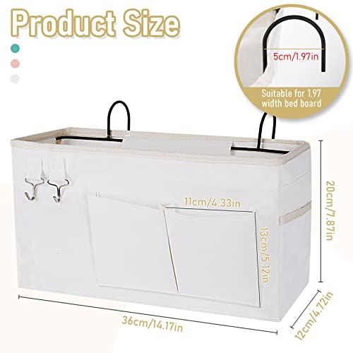Bedside Caddy Bedside Organizer Hanging Storage Bag for Bunk College Dorm Bed and Hospital Beds with Magazine Water Bottle Phone Holder (2Pack White) - color: 2Pack White