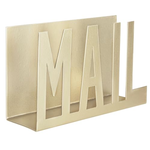 MyGift Mail Holder Organizer Countertop Modern Brass Metal with Cutout MAIL Lettering Design, Office Desktop Envelope and Document Storage Rack - color: Brass
