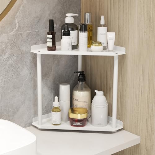 Jesginboo 2 Tier Bathroom Counter Organizer, Vanity Organizer Corner Shelf, Skincare, Makeup Countertop Organizers, Kitchen, Bathroom Counter Storage, White - color: White 2 Tier