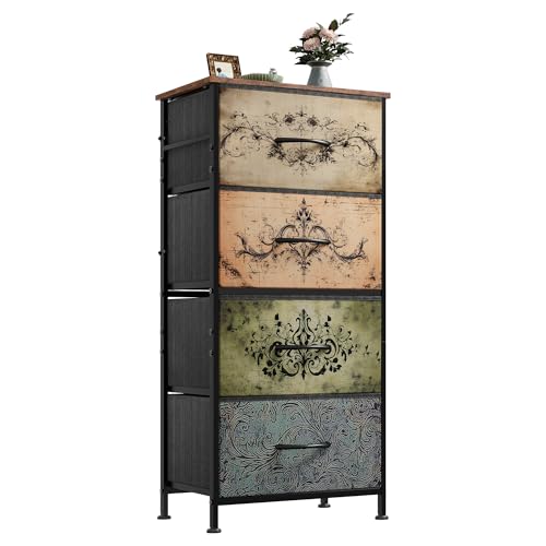 WLIVE Dresser with 4 Drawers, Storage Tower, Organizer Unit, Fabric Dresser for Bedroom, Hallway, Entryway, Closets, Sturdy Steel Frame, Wood Top, Easy Pull Handle, Pattern - color: Pattern