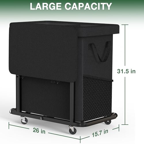 50 Gal(190L) High Grade Large Laundry Basket with Wheels, Rolling Laundry Hamper, Laundry Cart with Metal Frame and Removable Bag Design, Suitable for Laundry Room, Bedroom (Black, 2 Section 190L) - color: Black, size: 2 Section 190L
