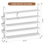 OYREL 5 Tier Shoe Organizer, 33.3in Wide x 11.2in Deep x 35.6in Tall, Black Metal and Plastic Shoe Rack with Side Bag, Holds 20-25 Pairs of Shoes - color: White, size: 5 Tier