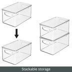 mDesign Plastic Deep Storage Bin Box Container with Lid and Built-In Handles - Organization for Fruit, Snacks, or Food in Kitchen Pantry, Cabinet, or Cupboard, Ligne Collection, 2 Pack, Clear - size: 10.6 x 6.2 x 5.2 (Pack of 2)