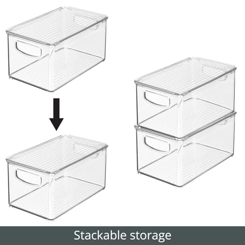 mDesign Plastic Deep Storage Bin Box Container with Lid and Built-In Handles - Organization for Fruit, Snacks, or Food in Kitchen Pantry, Cabinet, or Cupboard, Ligne Collection, 2 Pack, Clear - size: 10.6 x 6.2 x 5.2 (Pack of 2)