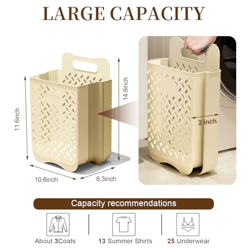 Laundry Basket Hamper,Hanging Wall Collapsible Laundry with Handle,Space-Saving Foldable Storage Dirty Washer Organizer Bin Multi-function Container Waterproof Durable,Set of 2(XL&M) - color: Beige