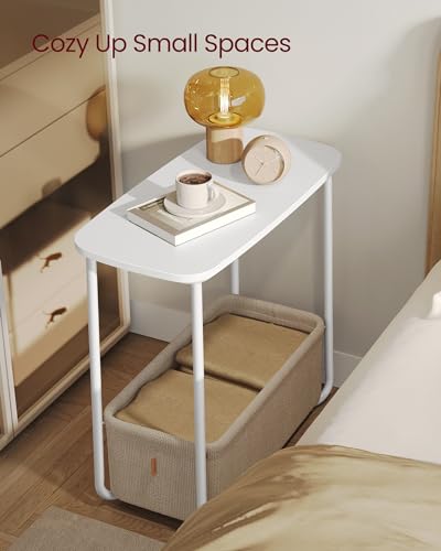 VASAGLE LILEA Collection - Side End Table with Fabric Basket, Modern Nightstand, Rectangular Bedside Table, for Living Room, Bedroom, Matte White and Camel Brown ULET230W10 - color: Matte White + Camel Brown, size: Rectangular + 1 pack