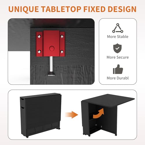Garvee Folding Dining Table with Storage, Folding Kitchen Table with 6 Wheels, Drawer & Shelves, Compact Dining Table for Small Spaces - color: Black