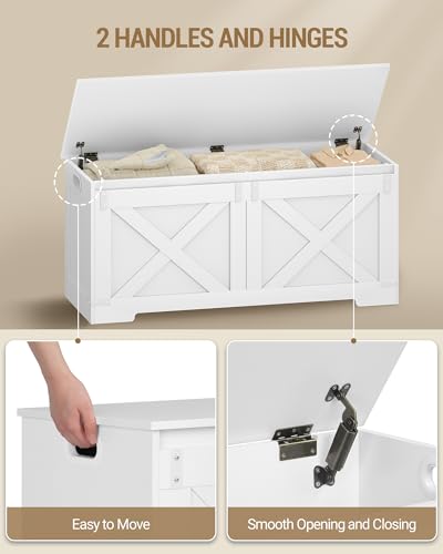 Hzuaneri 42.9" Storage Chest, Large Storage Trunk with 2 Hinges, Farmhouse Wooden Box Bench, Lift-Top Organizer Chest, Entryway Trunk for Bedroom, Living Room, White SB10903X - color: White, size: 15.7"D x 42.9"W x 19.1"H