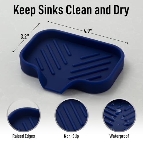 Zulay Kitchen Small Silicone Sponge Holder (4.9x3.3”) – Space-Saving Sink Organizer Tray for Sponge, Soap, Brush & More – Compact Non-Slip Dish for Kitchen & Bathroom (Dark Blue) - color: Dark Blue, size: Small (4.9x3.3)