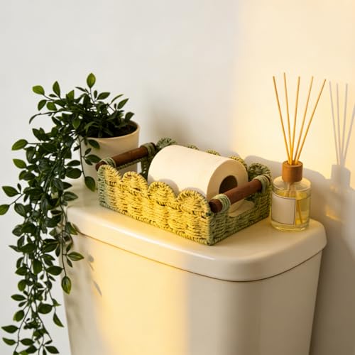 Set of 2 Toilet Paper Storage, Handwoven Small Scalloped Basket with Built-in Handles, Wicker Basket for Home, Living Room(Green) - color: Green