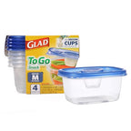 Glad GladWare To Go Snack Food Storage Containers with Lids, Medium Rectangle BPA Free Plastic with Built-In Dressing Cup for Salads and Snacks, Microwave Dishwasher Safe, 24 Oz, 4 Count - size: 24 oz - 4 Count, style: Rectangle