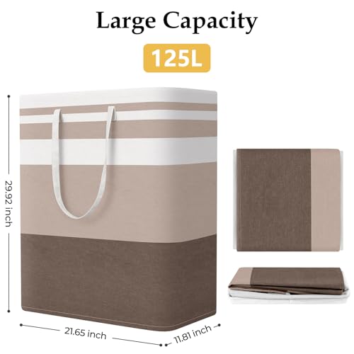 StorageRight Large Collapsible Laundry Basket Hamper with Easy Carry Handles，Freestanding Clothes Hampers for Laundry, Bedroom, Dorm, Towels, Toys, 125L, Khaki - color: Khaki, size: 125L