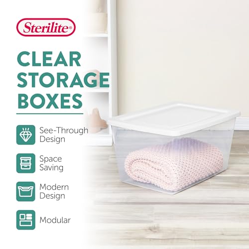 Sterilite 8-Pack Storage Box, Clear Plastic Storage Container Bins with Lids, 58 Quart - Heavy-Duty Organizing Containers for Closet, Bathroom, and Office - size: 58 Quart, style: 8