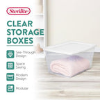 Sterilite 16 Pack Storage Box, 58 Quart Stackable Tote, Clear Plastic Container with Secure Snapping Lids for Home and Office Organization, White - size: 58 Quart, style: 16