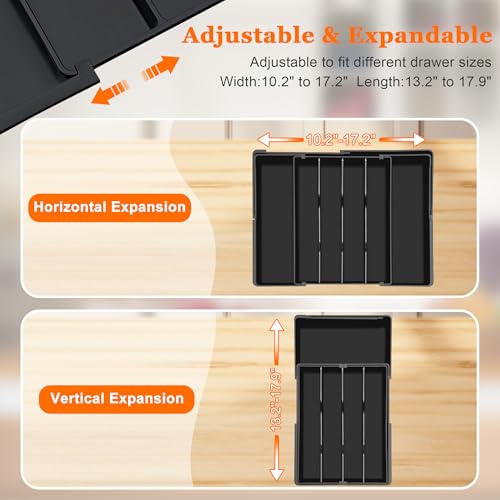 Spaclear Expandable Large Silverware Organizer - BPA-Free Food-Safe Utensil Drawer Organizer Adjustable Kitchen Drawer Organizer Flatware Cutlery Tray, Classified Storage for Spoons Forks Knives - color: Black