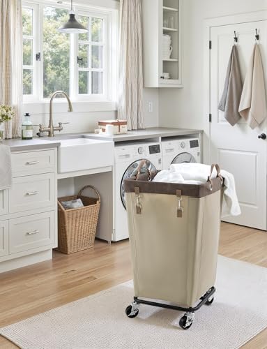 StorageWorks 160L Laundry Basket with Wheels, Large Rolling Hampers for Clothing Organizer, Dirty Clothes Basket for Hotel, Home, Closet, Dorm, Light Khaki - color: Light Khaki, size: 160L