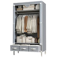 Portable Clothes Closet Rolling Door Wardrobe with Hanging Rack Non-Woven Fabric Storage Organizer with Three Drawer Boxes No-Tool Assembly - 35.4 x 17.7 x 67.0 ‘’ (Gray)
