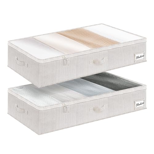 StorageWorks Large Under Bed Storage Containers with Handles and Label Holder, 2 Pack Ultra-thick Fabric Underbed Bins, Closet Organizer for Clothes, Blankets, Sweater - color: Gray and White Stripes, size: Large-without Wheels