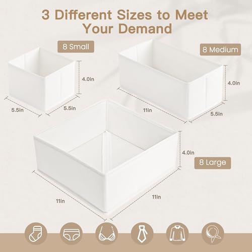 Criusia Drawer Organizer Clothes, 24 Pack Dresser Organizer for Baby Clothes, Underwear, Sock- Foldable Closet Organization and Storage Dividers Bins for Nursery, Bedroom and Dorm (White) - color: White, size: 24PACK
