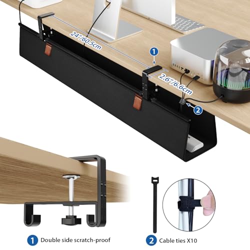 Zilink No Drill Under Desk Cable Management Tray 40" Cord Organizer for Table Clamp/Screw Mount Cable Management Under Desk Waterproof Fabric Cable Management Tray for Office, Home - color: Black, size: 40"