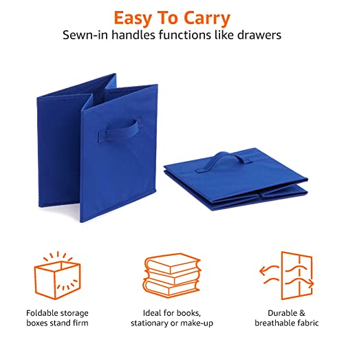 Amazon Basics Collapsible Fabric Storage Bins with Handles, Cube Organizer for Home Organization, 10.5"x10.5"x11", Navy, 6-Pack - color: Navy, size: 10.5"x10.5"x11"
